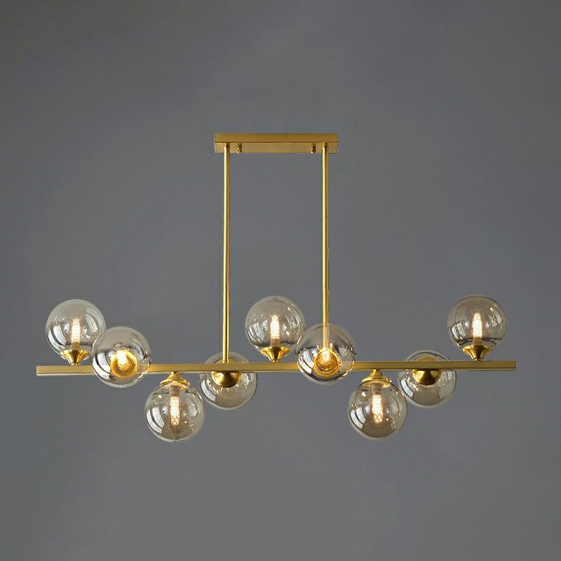 Amber Glass Ball Island Lighting Ideas Postmodern Gold Finish Hanging Lamp over Table