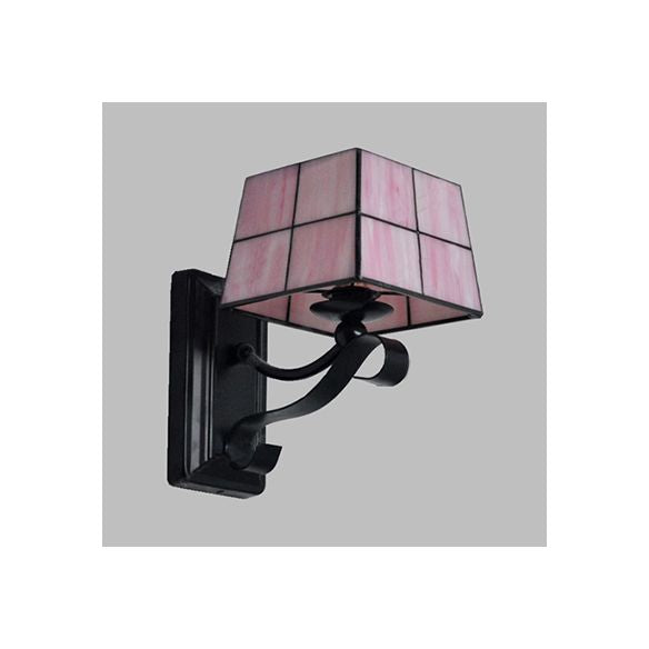 Pink/Blue/Beige Square Wall Light Tiffany Style Stained Glass 1 Light Wall Mount Fixture for Bedroom