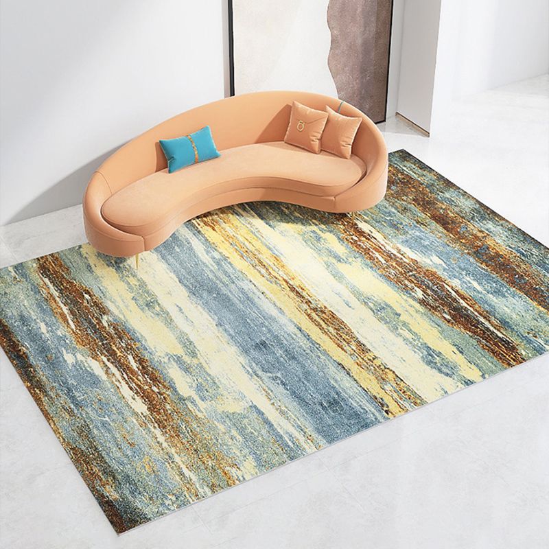 Blue Contemporary Rug Polyester Abstract Print Rug Washable Rug for Drawing Room