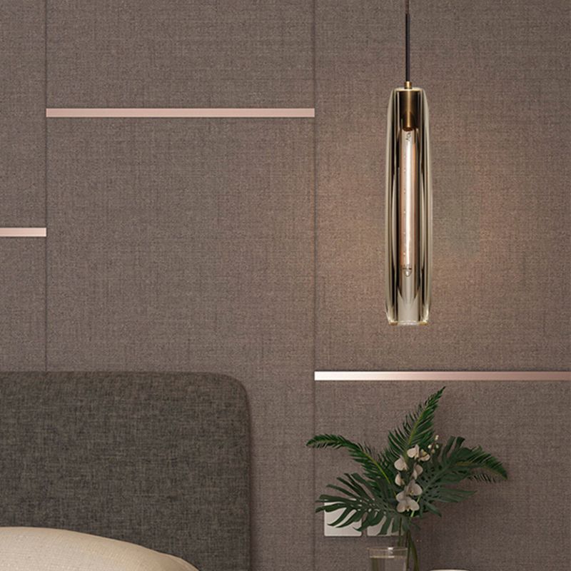 Modern Minimalist Cylindrical Shape Pendant Light Crystal Clear Suspension Light for Living Room