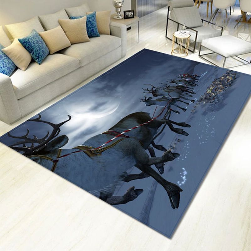 Simple Living Room Indoor Carpet Christmas Trees Printed Rug Polyester Stain Resistant Area Carpet