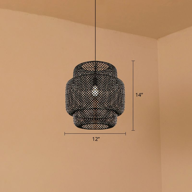 Layered Pendant Light Contemporary Bamboo Single-Bulb Restaurant Suspension Light Fixture