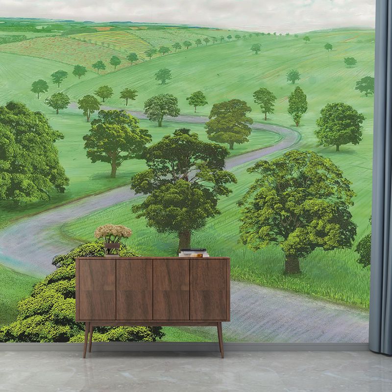 Green Grassland Wall Paper Mural Botanical Artistry Waterproof Wall Decor for Home