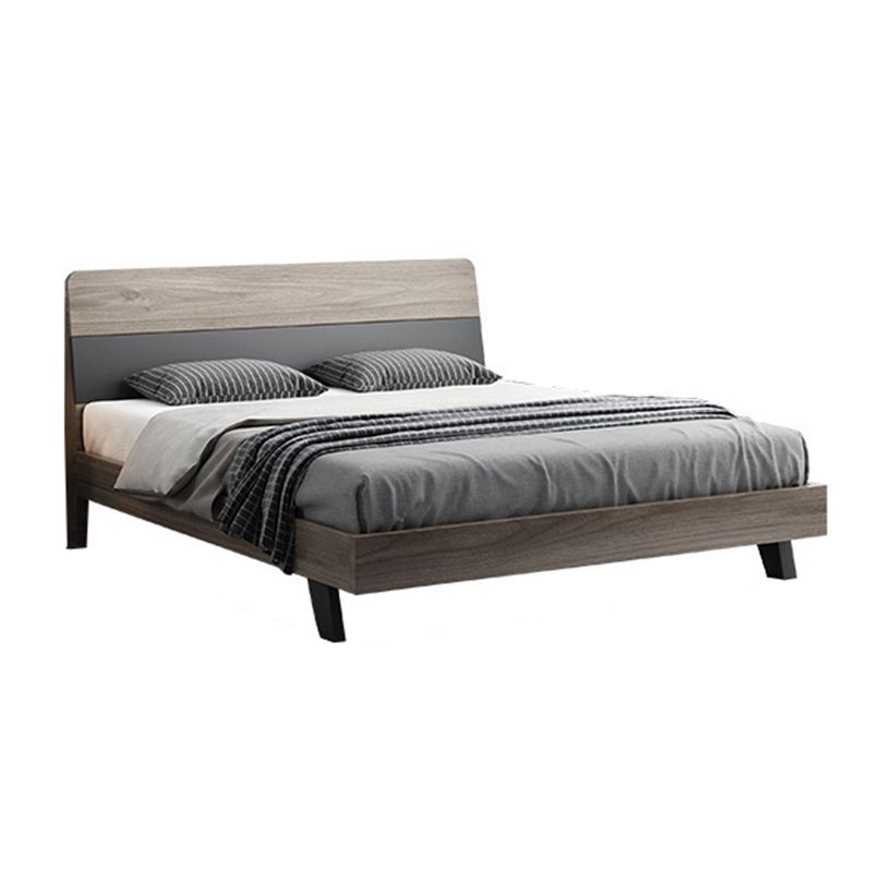 Mid-Century Modern Wood Bed with Headboard and 4 Legs in Grey