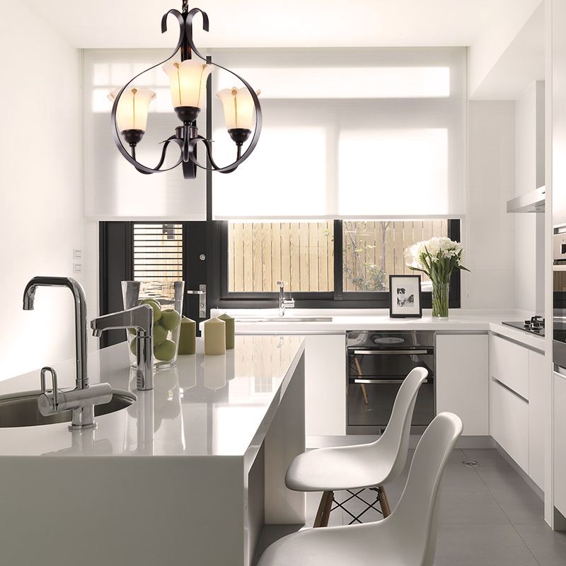 Floral Dining Room Suspension Lamp Milk Glass 3/5/8 Heads Modern Style Chandelier Lighting Fixture in Red Brown