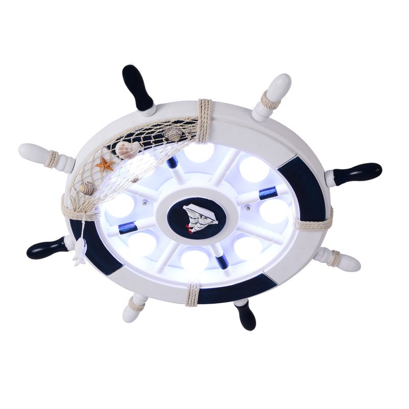 Plafonnier en bois Rudder pour enfants, plafonnier LED à 8 ampoules avec décoration en résille