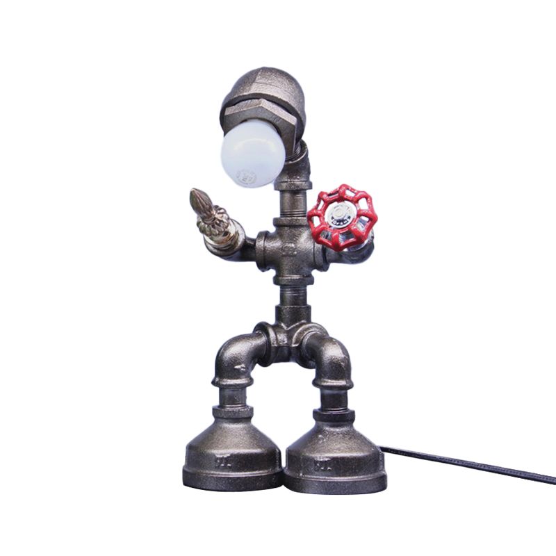 Silver Pipe Warrior Night Light Cyberpunk Iron 1 Head Boys Bedside Table Lamp with Valve Switch