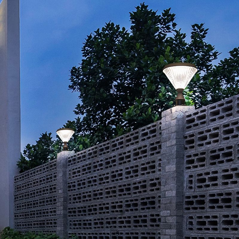 Contemporary Pillar Light with Cone Shaped Shade for Courtyard