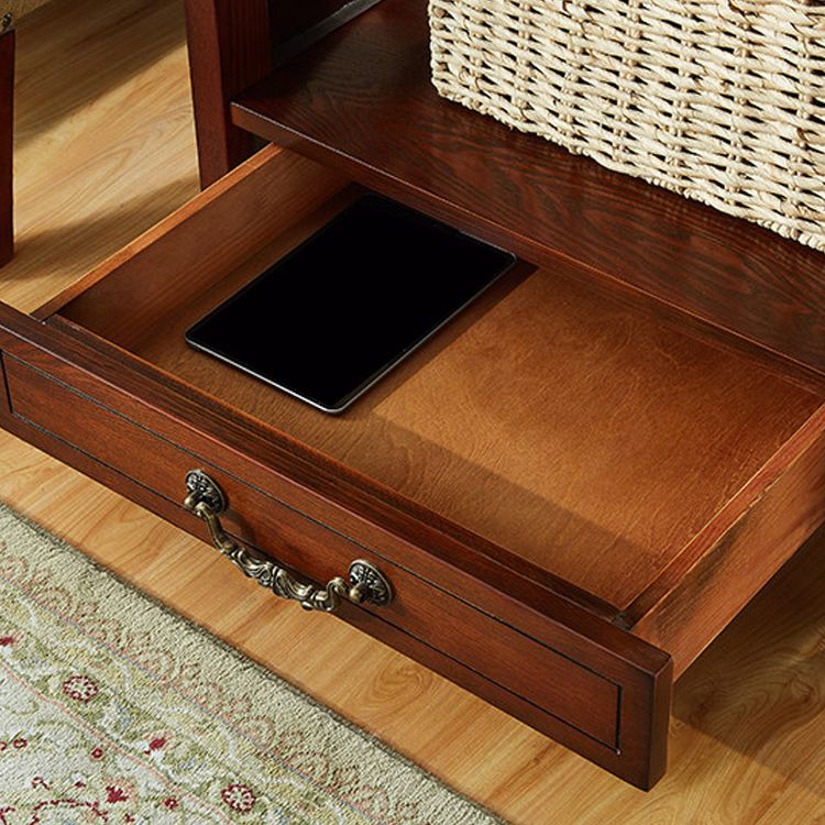 Modern Square Double Tier End Table Solid Wood 4 Legs End Table