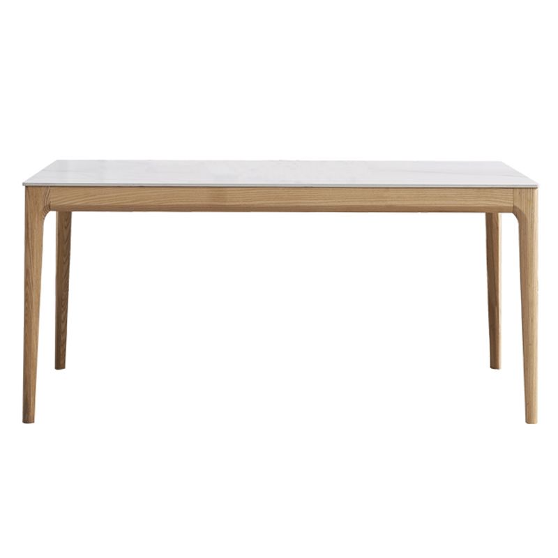 Rectangle Retro Modern Dining Table White Sintered Stone Top 4 Legs Fixed Table