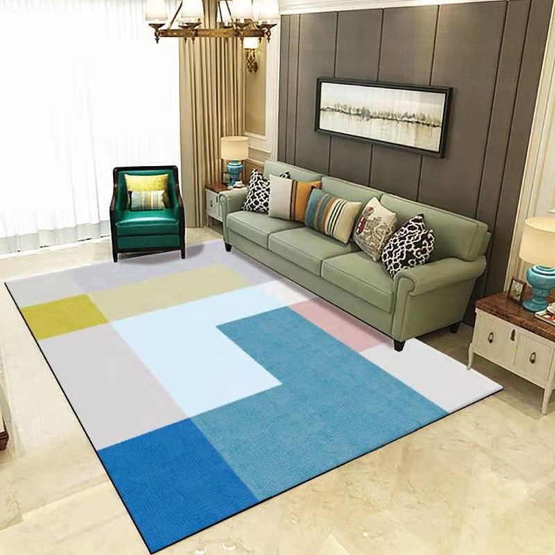 Funky Geometry Print Area Carpet Polyester Indoor Rug Non-Slip Backing Area Rug for Living Room