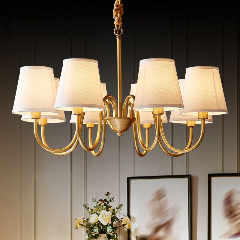 Multi-Head Chandelier Lighting Fixtures American Style Suspension Light with White Fabric Shade