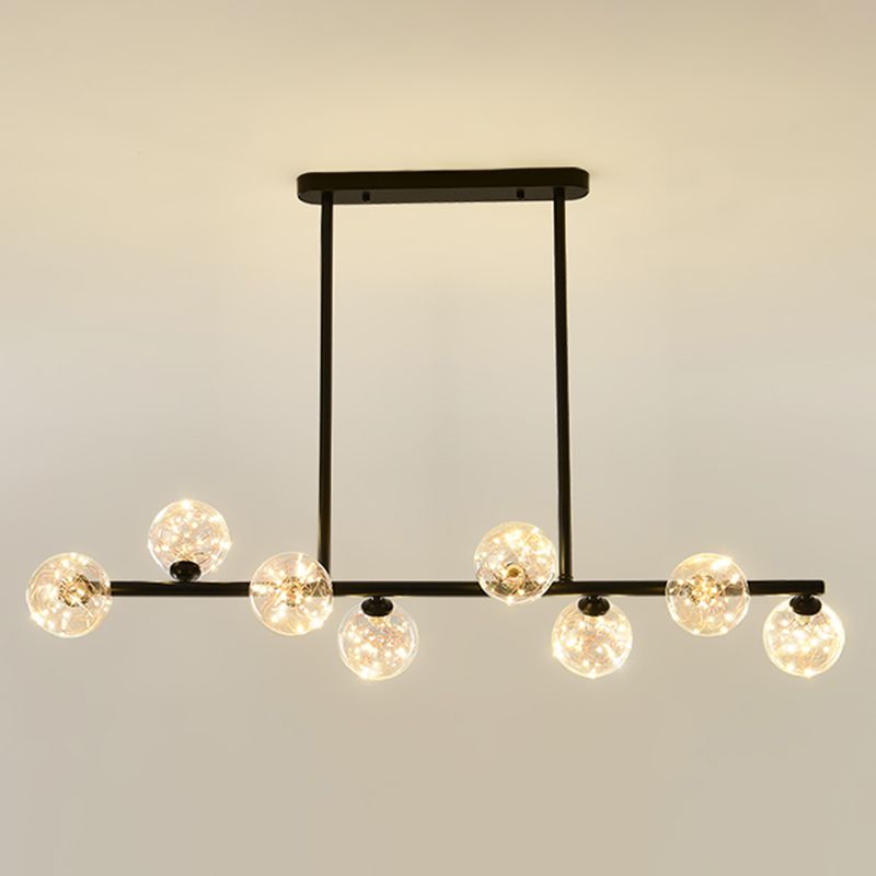 Wrought Iron LED Island Light in Modern Creative Style Glass Globe Pendant Light for Dining Room