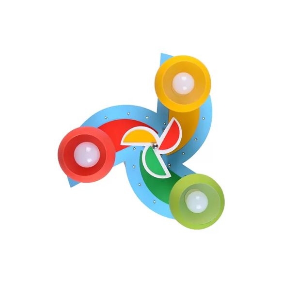 Cartoon Toy Windmill Ceiling Mount Light Wood Ceiling Lamp avec Globe Shade for Kindergarten