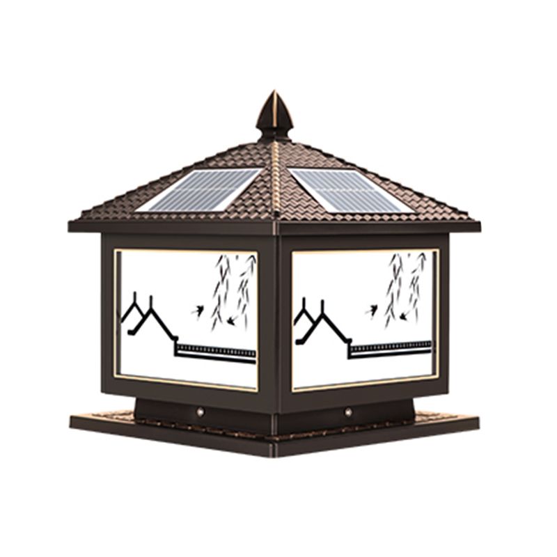 Rectangle Shape Metal Outdoor Light Modern Style 1 Light Solar Pillar Light