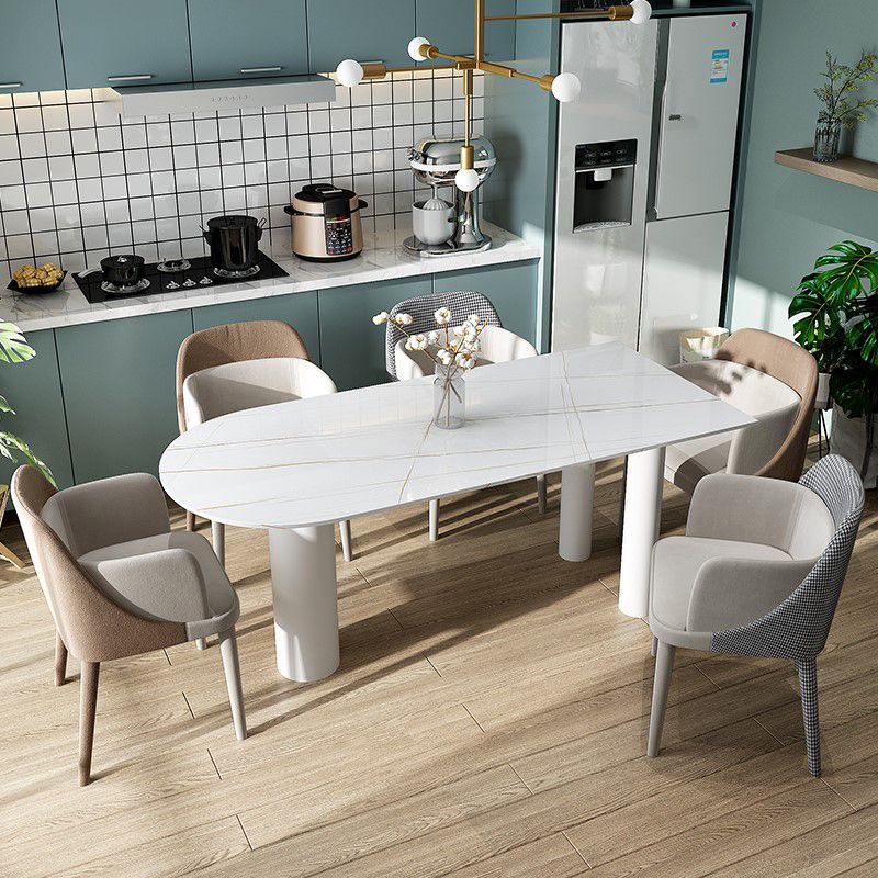 Modern Stone Top Oval Dinette Table Wood Tripod Base Dining Table in White
