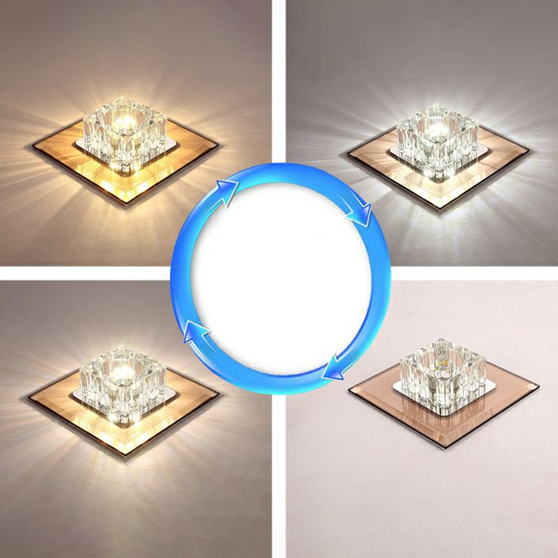 Lámpara de techo empotrada cuadrada, accesorio de iluminación LED de montaje empotrado para pasillo de cristal contemporáneo
