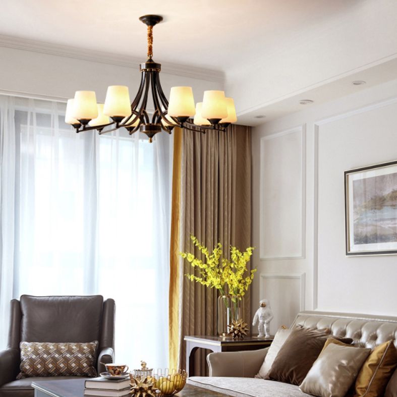 Bronze Pendant Light in Traditional Vintage Style Copper Sputnik Chandelier with Frosted Glass Shade