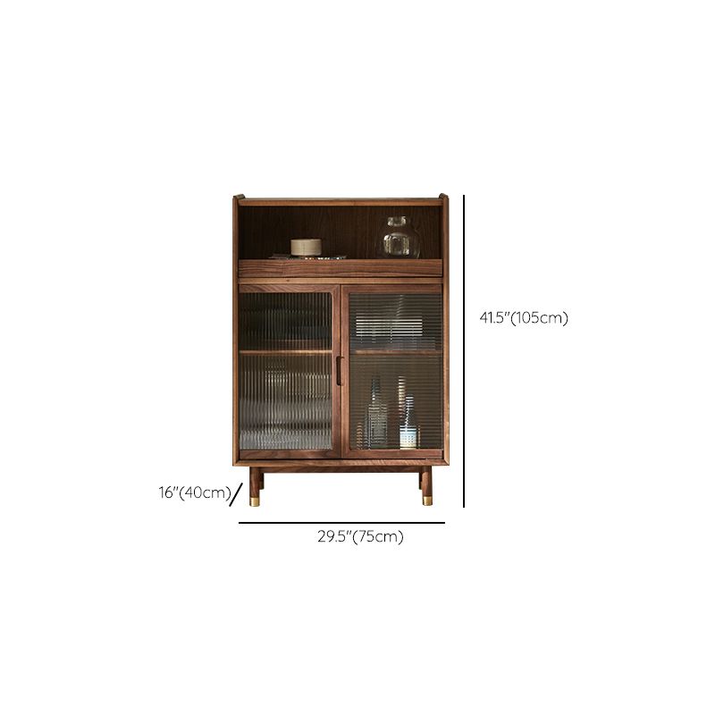 Storage Solid Wood Glass Door Cabinet Mid Century Chest in Walnut