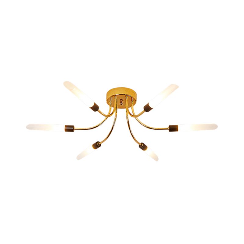 Lámpara de montaje de semi raspador de metal sputnik con tono de tubo de vidrio blanco contemporáneo 6/8 luces LED dorado semi rascado de techo de techo