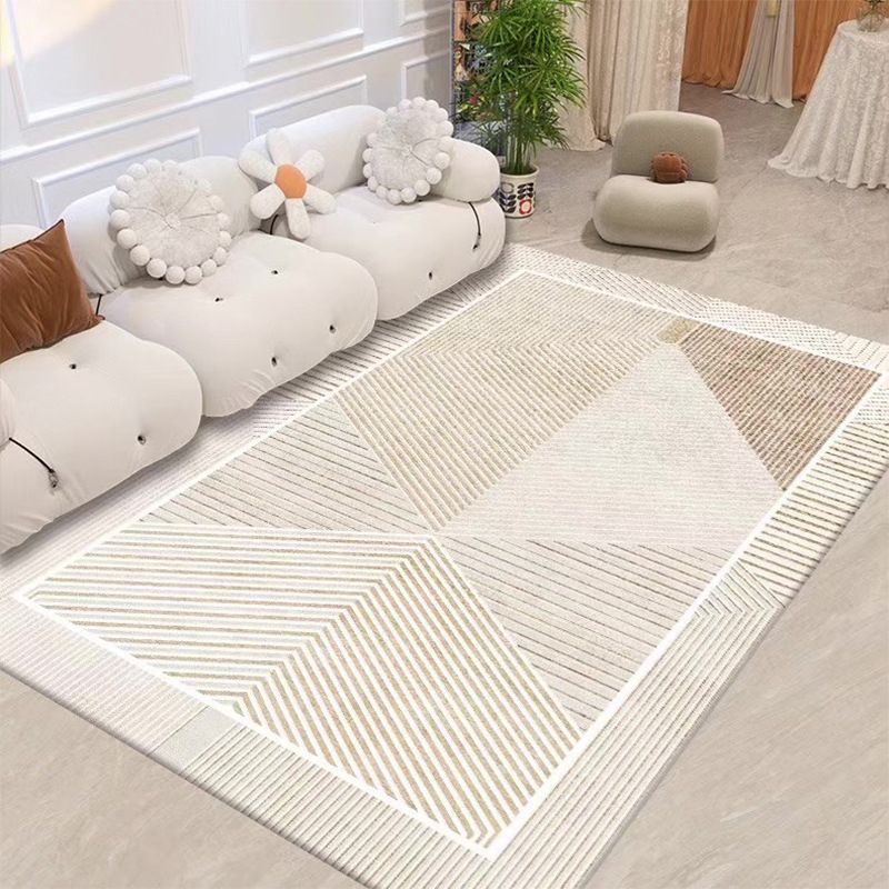 Nordic Beige Rug Polyester Line Area Rug Washable Rug for Drawing Room