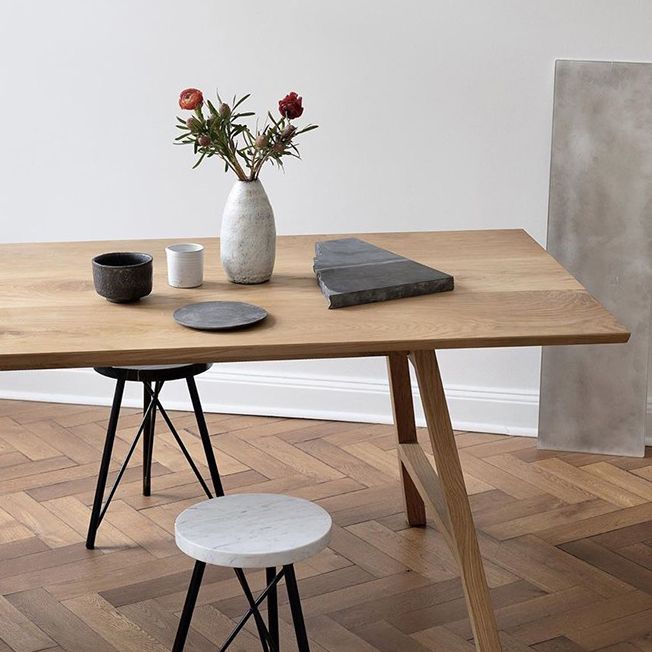 Contemporary Rectangle Dining Table Pine Solid Wood Table with Double Pedestal