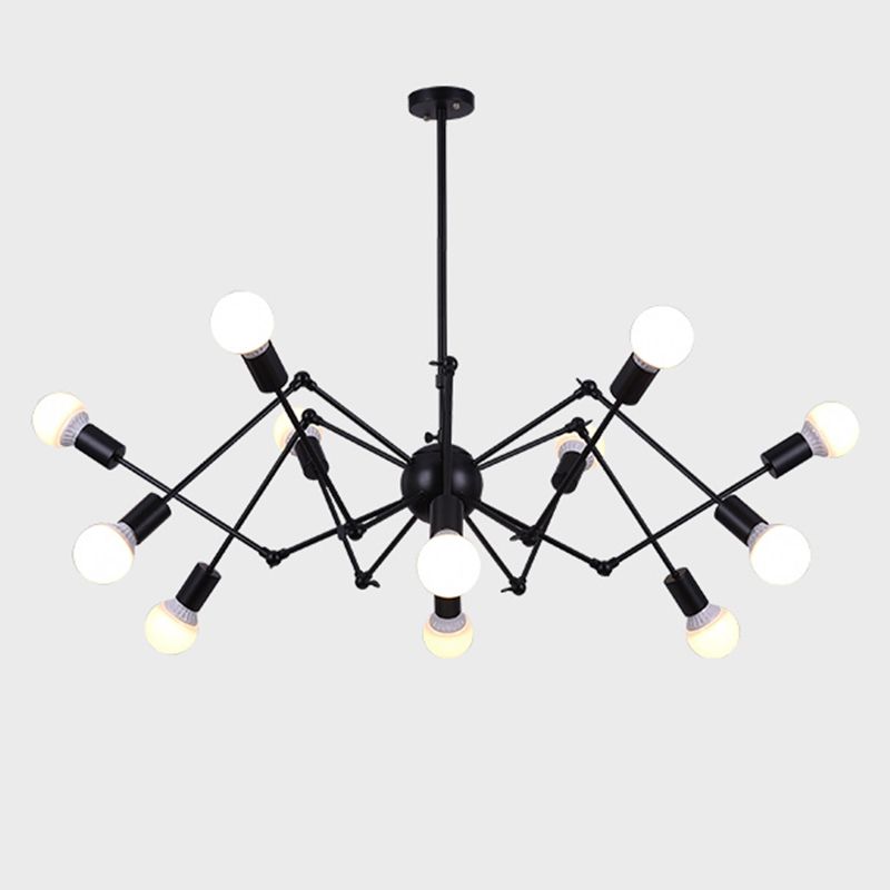 Adjustable Chandelier Pendant Light Industrial Style Black Metal Ceiling Hung Fixture