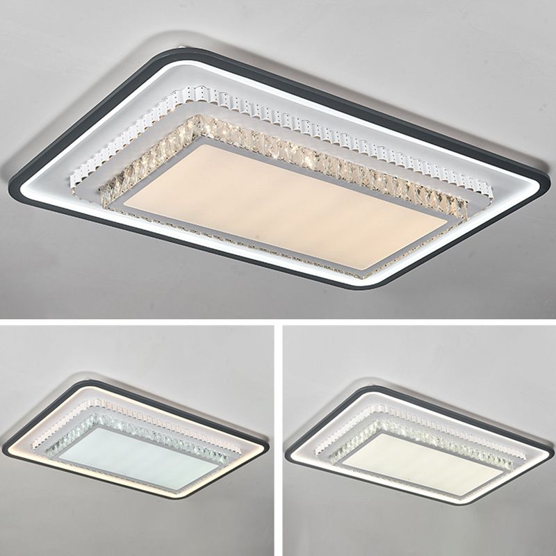 3-Tier Crystal Flush Mount Light Fixture Minimalist Black Flush Mount LED Light for Bedroom