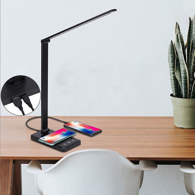 Lámpara de mesa USB con control táctil, luz de mesa LED plegable de metal estilo tarea para dormitorio