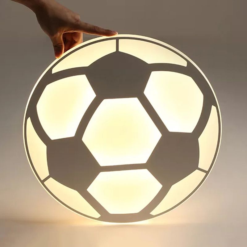 Sport Flat Soccer Flush Ceiling Light Acrylic Ceiling Mount Light in White for Kid Bedroom