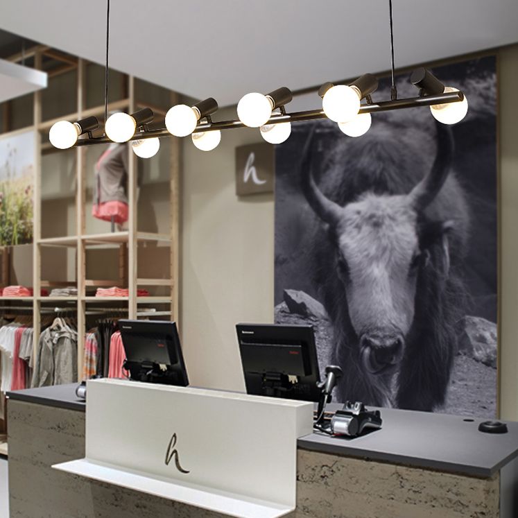 Multi Lights Bare Bulb Island Light Black Industrial Metal Cafe Shop Island Lamp