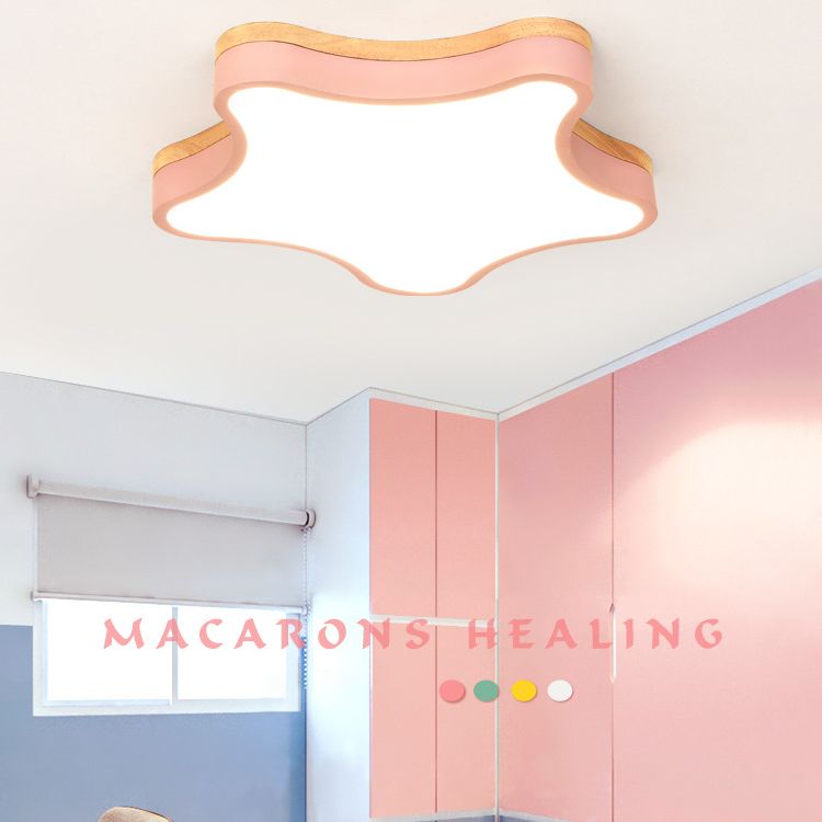 Nordique Macaron Bedroom Ceiling Light Star Forme Caoutchouc Bois Acrylique Lampombre Children Room