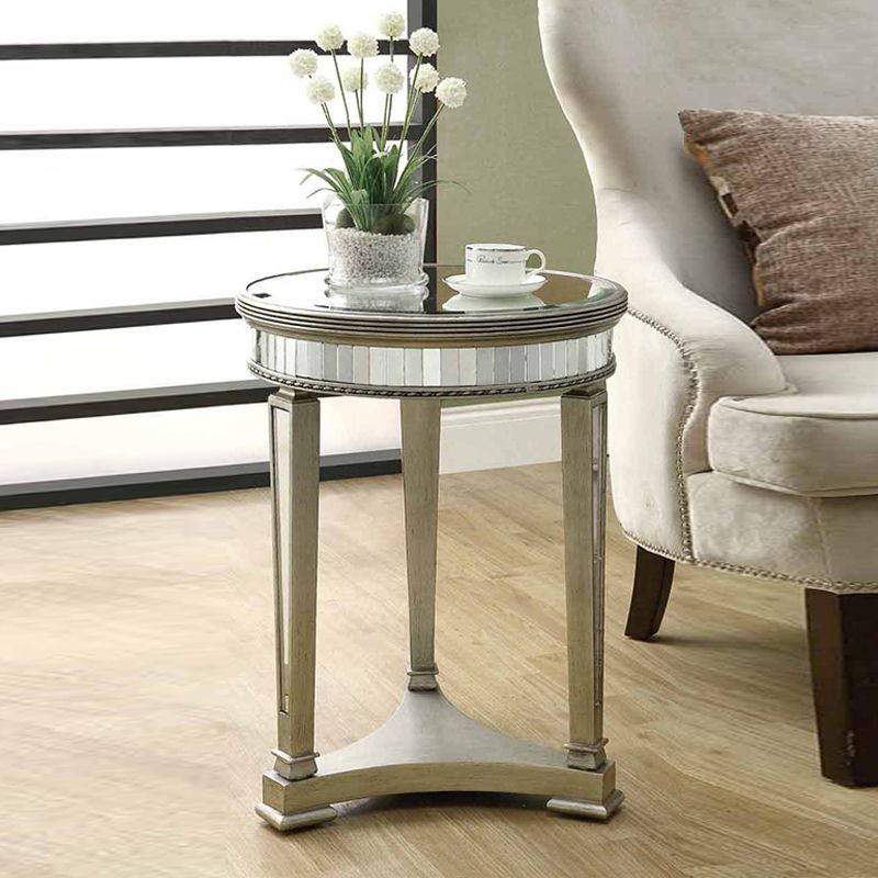 23.6" Tall Round Glass Top Side Table Wood 3 Legs End Table with Shelf