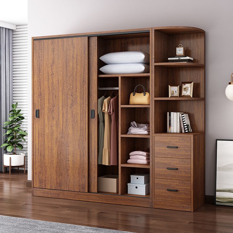 Engineered Wood Wardrobe Armoire Modern Storage Cabinet with Shelves
