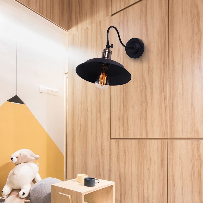 Farmhouse Barn Wall Mount Light 1 Bulb Metallic Wall Lighting with Gooseneck Arm in Black for Balcony