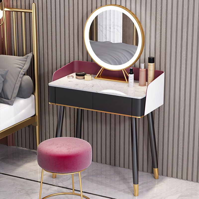 Contemporary Stone Top Makeup Vanity Desk with Wooden Drawer