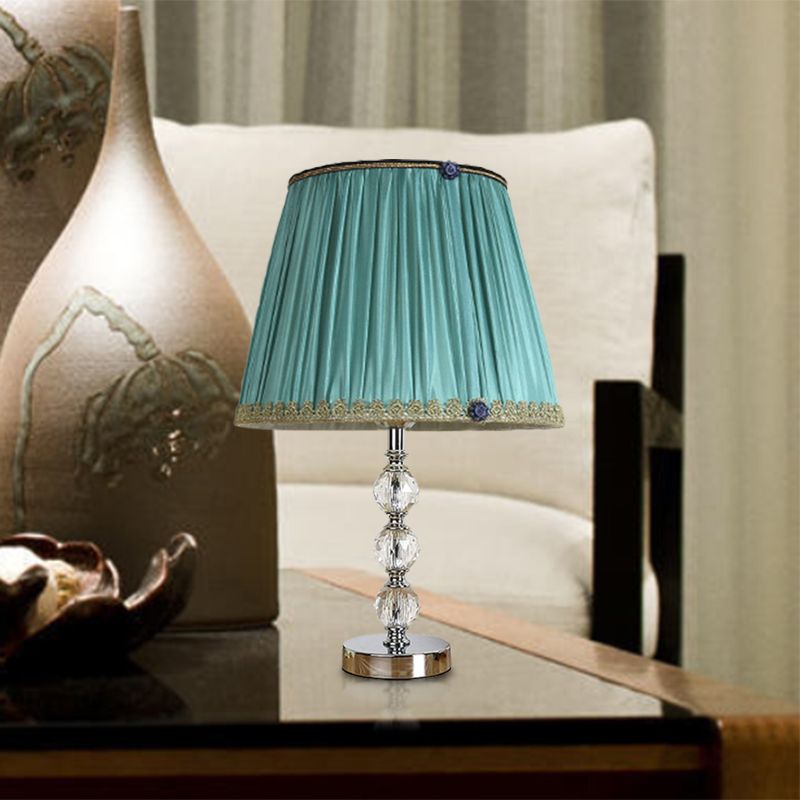 Crystal Globe Nightsand Light Minimalismo 1 Lámpara de mesa de sala de estar en blanco/beige/rosa con tela sombreada
