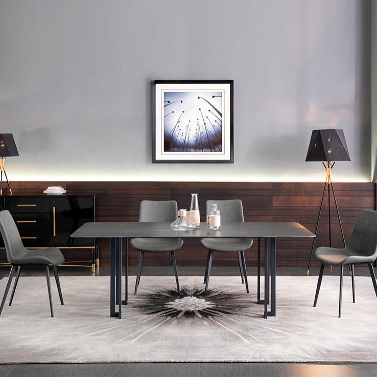 Modern Dining Table Set 1/4/5/9 Pcs Black Sintered Stone Dining Table with Armless Chairs