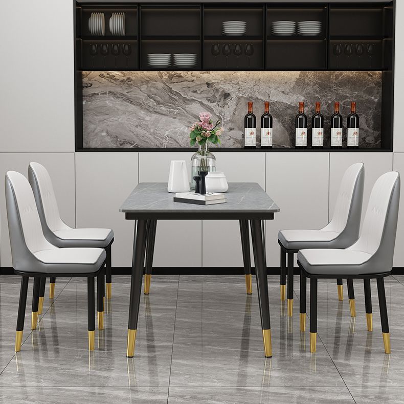 Sintered Stone Dining Table Industrial Style Black 4 Legs Base Rectangle Table for Home