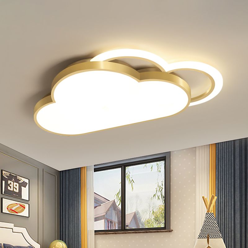 Simplicity Cloud Shape Flush Lighting Acrylic LED Bedroom Ceiling Flush Mount in Gold
