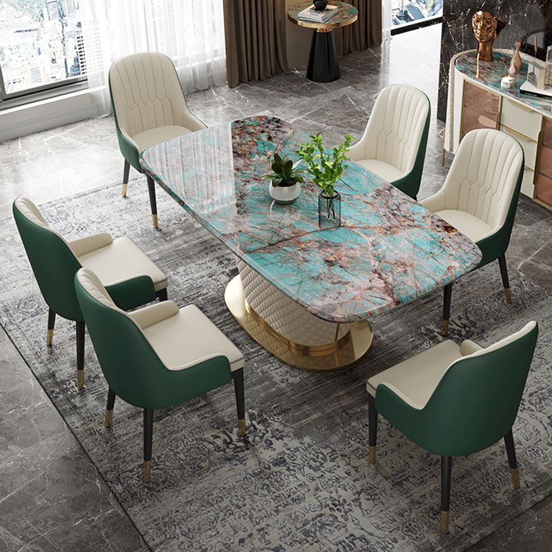 Rectangle Pedestal Dinette Table Traditional Luxury Faux Marble Dinner Room Table