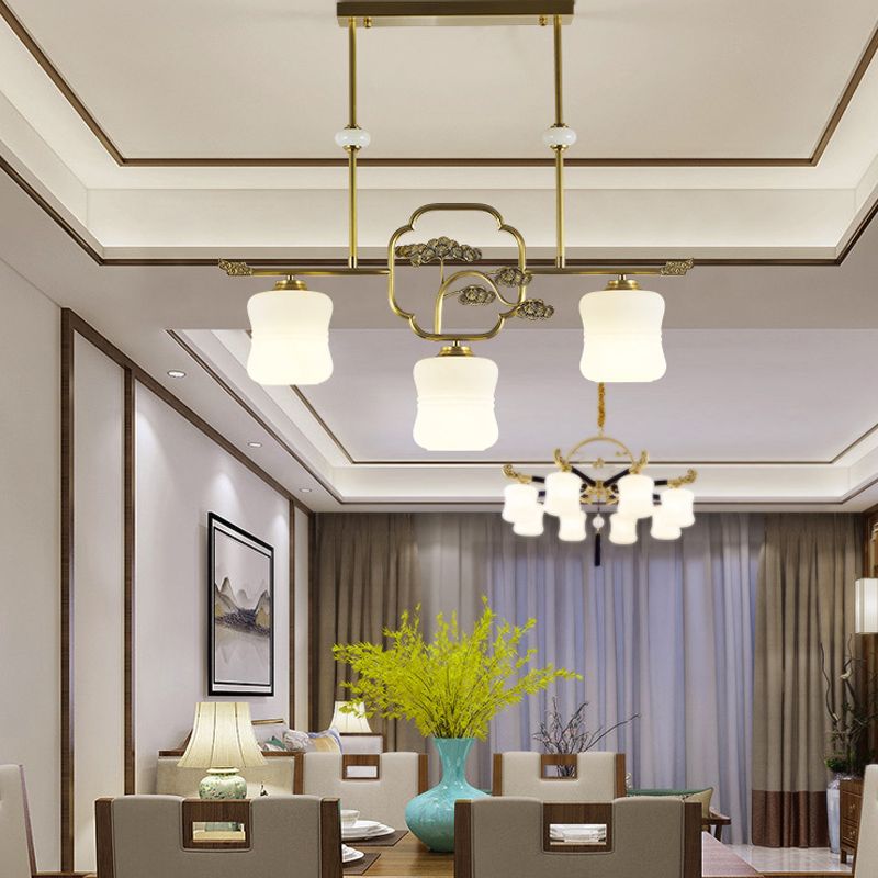 Moderne Zylinderinselbeleuchtung Glasglas 3 Lichthängerleuchten in Gold