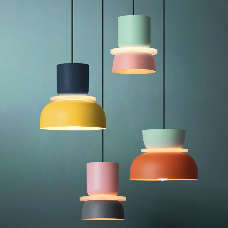 Macaron 1-Light Pendant Lighting Fixture Geometric Ceiling Light with Metal Shade