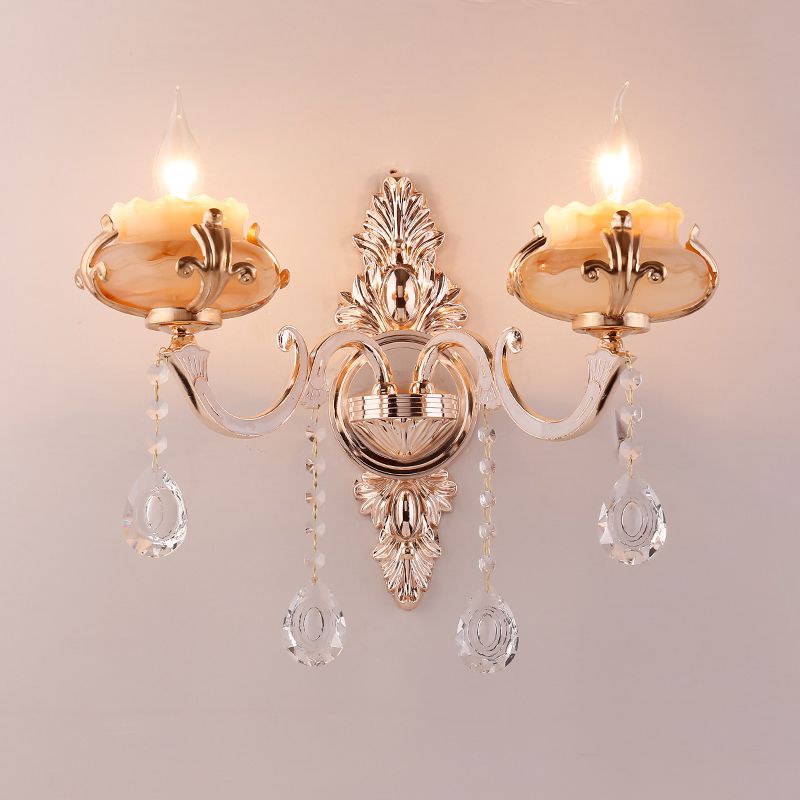 Retro -Knospenwand montieren leichte Rüschenglaswandbeleuchtung mit Kristalldrapieren in verwitterter Zink