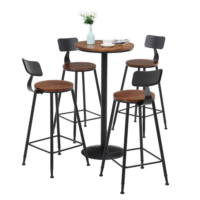 Contemporary Metal Barstool Wood Counter Stool in Matte Finish for Indoor