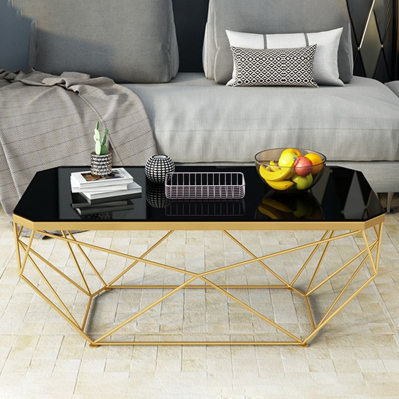 Modern Style Glass Top Coffee Table Iron Frame Cocktail Table