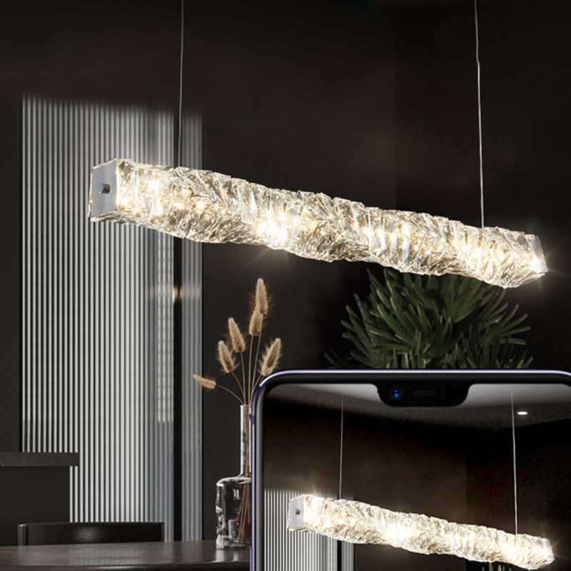 Linear Shape Crystal Island Pendants Modern Style 1 Light Island Pendant Lights in Silver