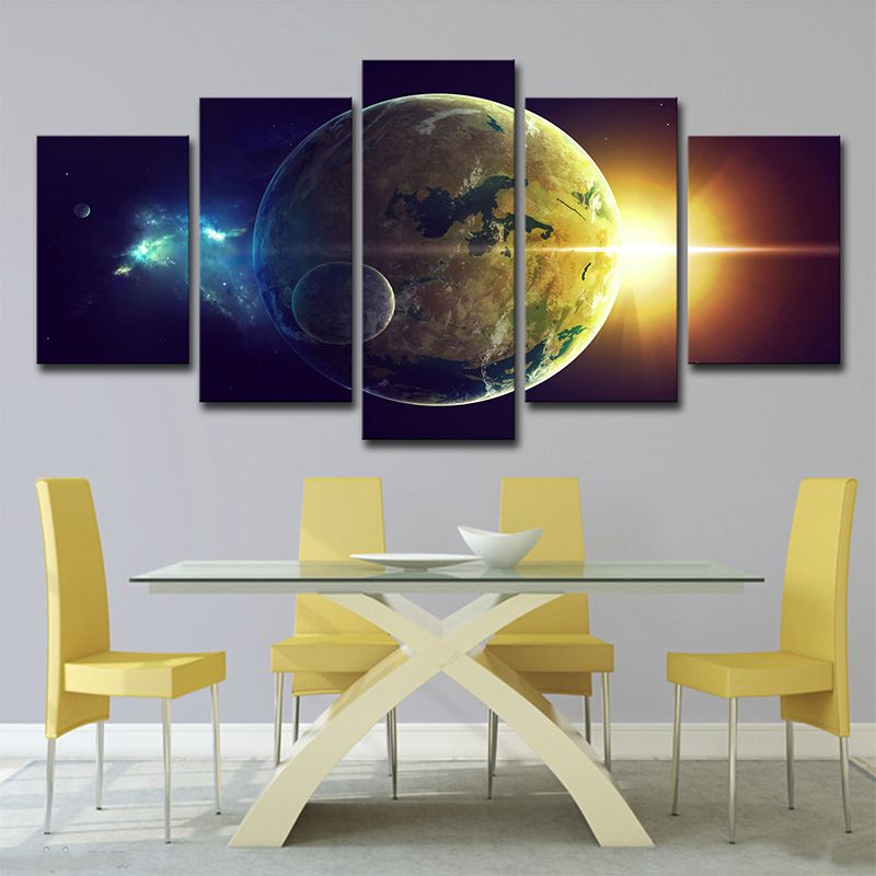 Yellow Sunlight and Earth Canvas Print Multi-Piece Kids Living Room Wall Art Decor