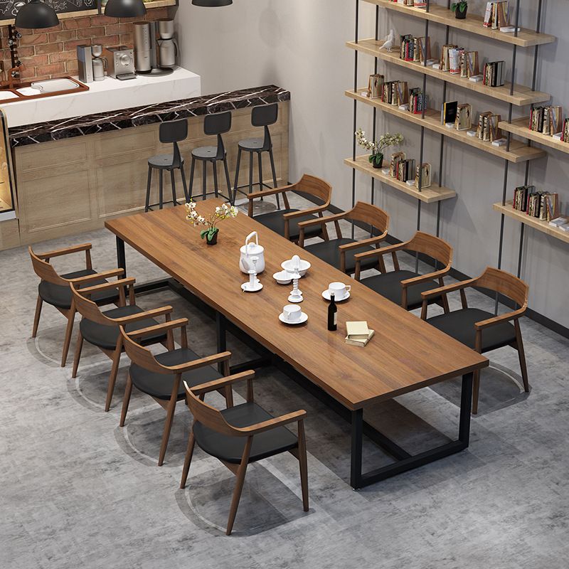 Metal Industrial Rectangle Table Pine Wood Top Indoor Table with Trestle