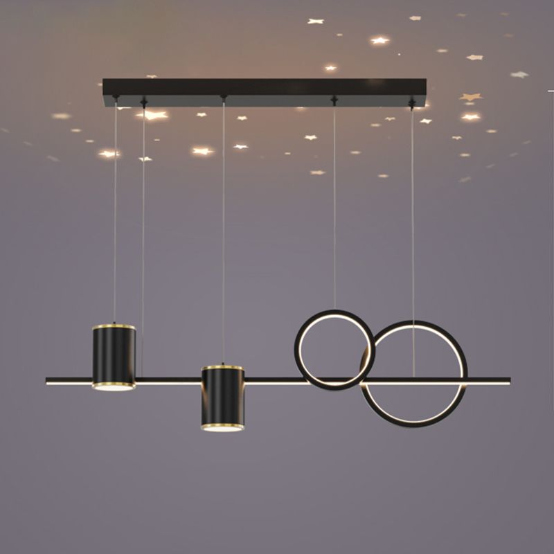 5-Light Geometric Island Light Fixtures Modernism Metal Island Pendant Lights in Black